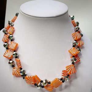 Amber & Hematite Bead Lariat Length Necklace